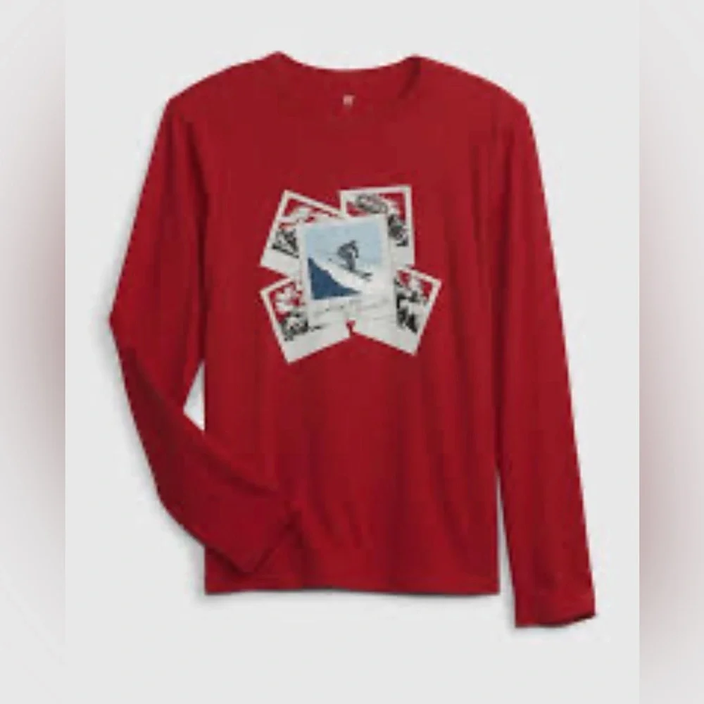 GAP Kids Red Long Sleeve Tee with Ski Graphic
